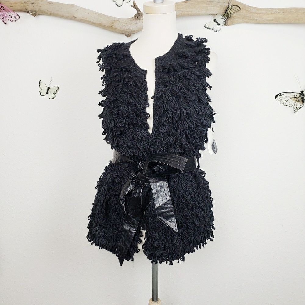 Kersh black loop knit belted vest
